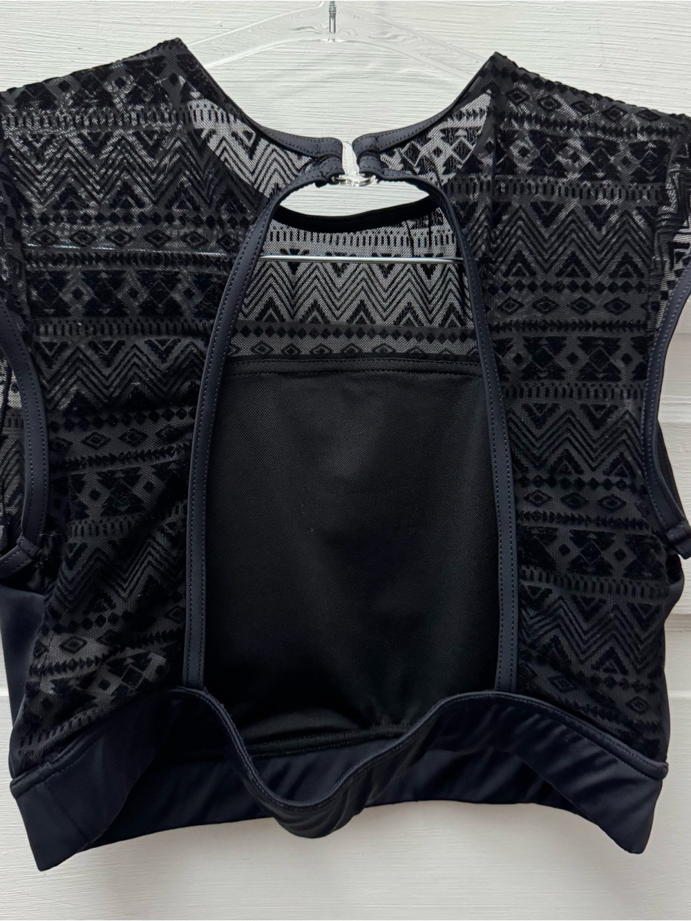 Balera Black Mesh Crop Top Sheer Geometric Festival Dance - Picture 3 of 6
